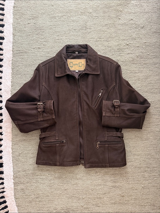 Jackets & Blazers - Vintage Brown Genuine Leather Utility Jacket Medium Y2K Moto Buckle Jacket